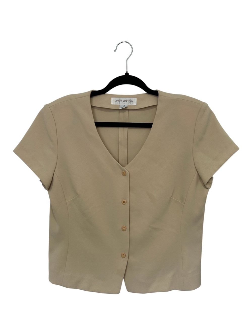 Jones New York Beige V-Neck Button Front Blouse Made in Canada